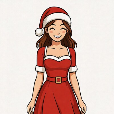 Anime girl in Santa dress