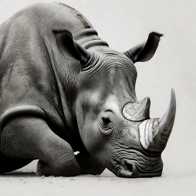Rhinoceros head close-up on sand