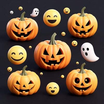 Halloween Jack-o-Lanterns with Emojis and Ghosts