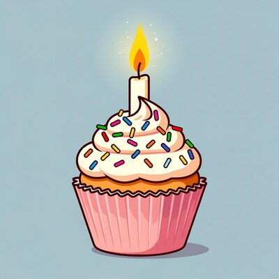 Cupcake with lit candle