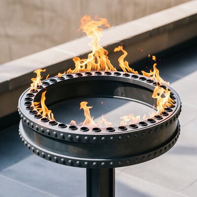 Circular Fire Pit Burning Brightly