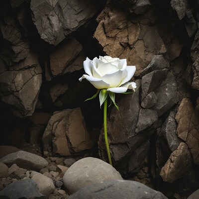 White rose among rocks