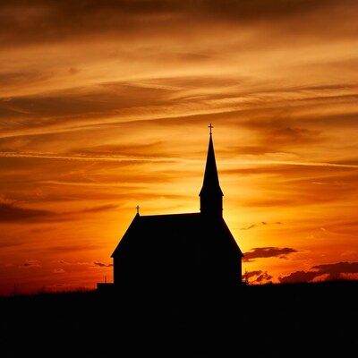 Church silhouette at sunset