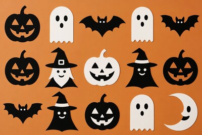 Halloween Paper Cutouts on Orange Background