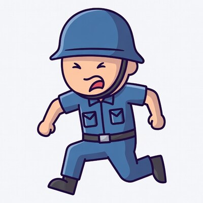 Cartoon police officer running angrily