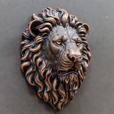 Bronze lion head wall sculpture