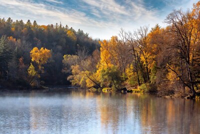 Autumn Forest Reflecting in Calm Lake