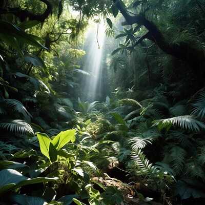 Sunlight Beams in Lush Jungle