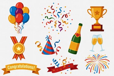 Celebration Clipart Balloons Confetti Trophy