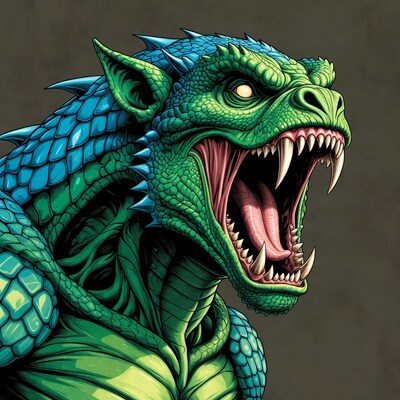 Roaring Green Lizardman Illustration