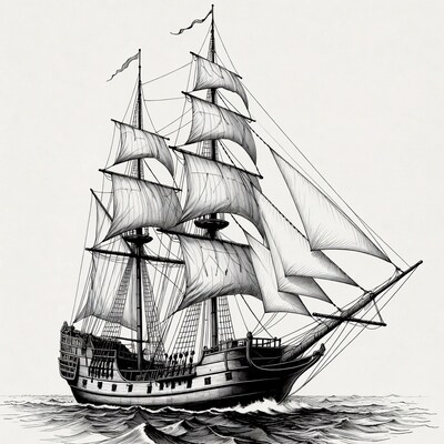 Sailing Ship on Ocean Waves