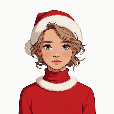 Girl in Santa hat and red sweater