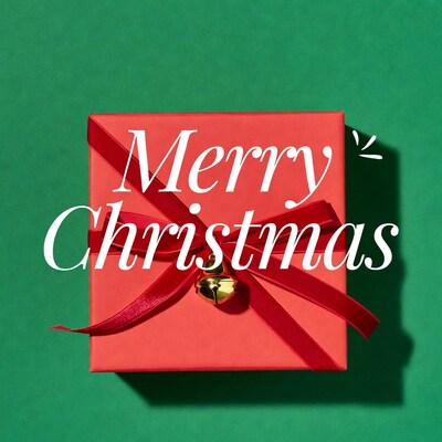 Merry Christmas gift box with bell
