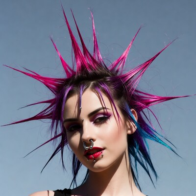 Woman with pink mohawk piercings