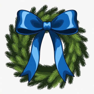 Blue bow Christmas wreath