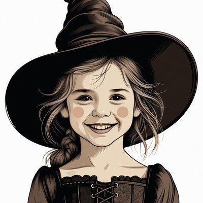 Smiling girl in witch costume