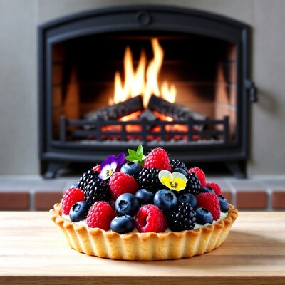 Berry Tart by Fireplace