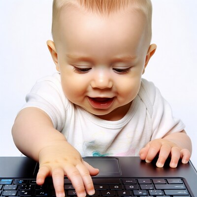 Baby typing on laptop
