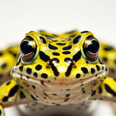 Close-up leopard frog on white background