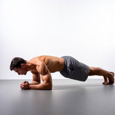 Muscular man doing plank exercise