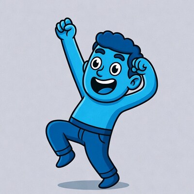 Cartoon boy celebrating with raised fists