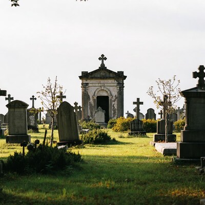 Cemetery with Mausoleum and Crosses