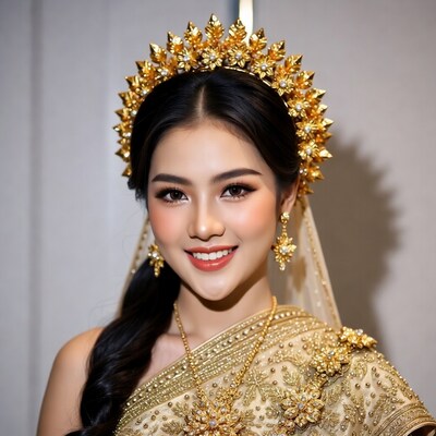 Asian woman in golden Thai traditional attire