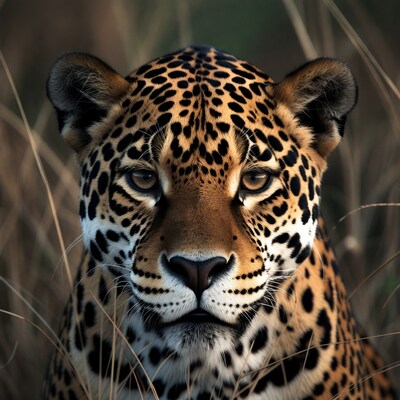 Jaguar close-up in grass