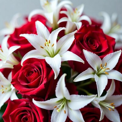Red Roses White Lilies Bouquet