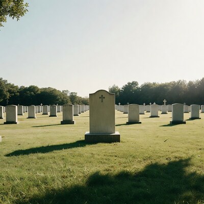 Cemetery with Cross Headstones in Grass