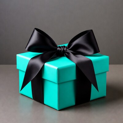Turquoise gift box with black bow