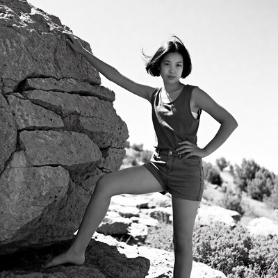 Asian girl posing on rocks