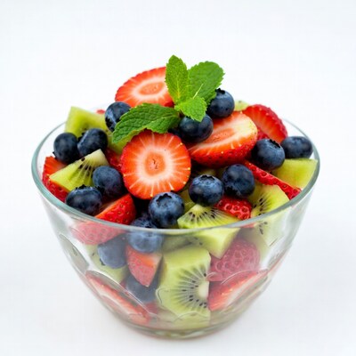 Mixed Fruit Salad in Glass Bowl