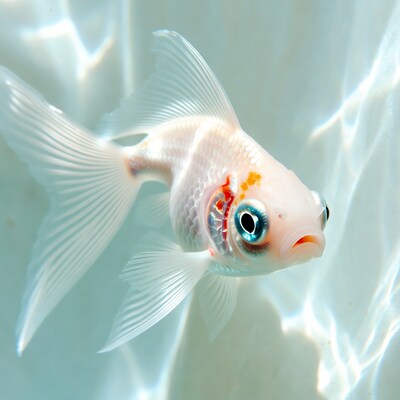 White goldfish swimming underwater