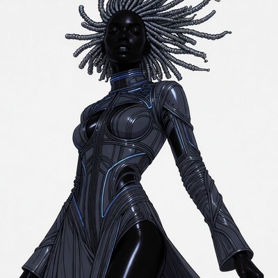 African-American woman in cyberpunk suit