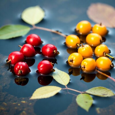 Red and Yellow Berries on Water