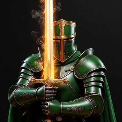 Knight holding flaming sword