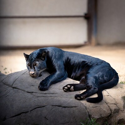 Black panther sleeping on rock