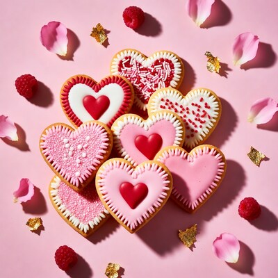 Heart-shaped Cookies with Raspberries