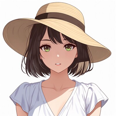 Anime girl wearing straw hat