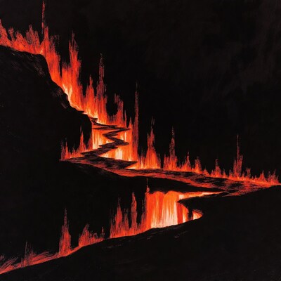 Fiery Lava Staircase in Dark Cave
