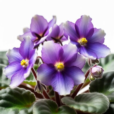Purple African Violets Blooming