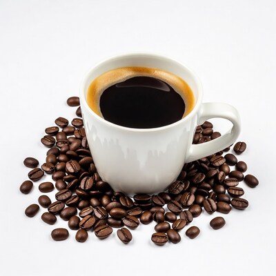 White Cup of Black Coffee with Beans