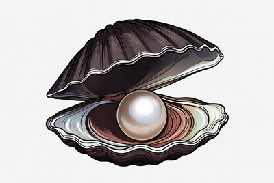 Open oyster shell with pearl