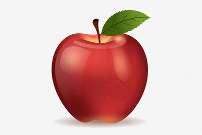 Red apple with green leaf