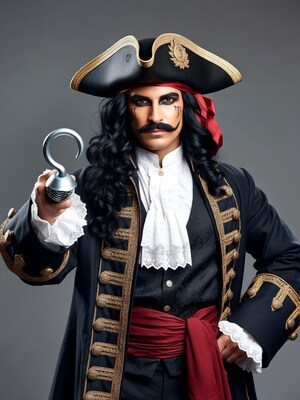 Man in pirate costume holding hook