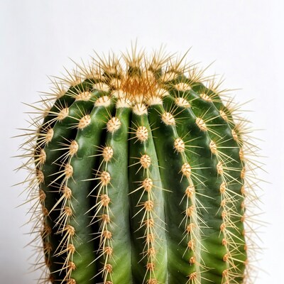 Spiny green cactus on white background
