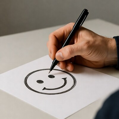 Man drawing smiley face with pen
