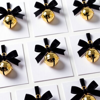 Gold jingle bells with black bows