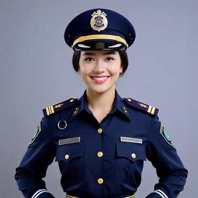 Asian woman in police uniform